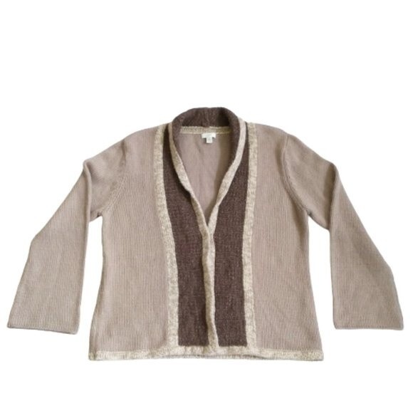 J. Jill Wool Blend Cardigan Sweater Granny Core Cozy Neutral Snap Front Size LP - Picture 6 of 11